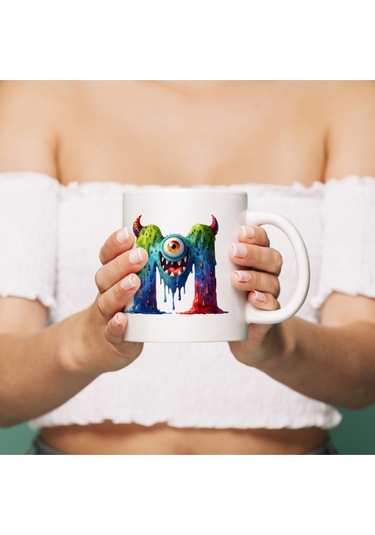 M Harfi Bardak, Sevimli Canavarlar Harflı Bardak Hediyesi Porselen Beyaz