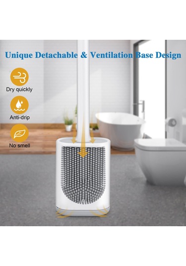 Vkemall Duvar Takılı Silikon Tuvalet Fırçası Seti - Esnek 360 Baş Ve Uzun Sap İle Köşeleri Kolay Temizleyen Beyaz Beyaz