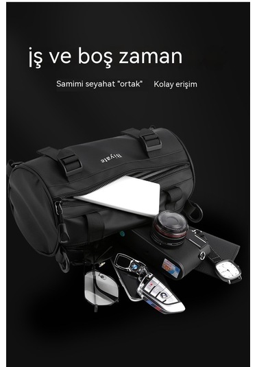 Erkekler İçin Şık Ve Fonksiyonel Tek Omuz Çanta - Hong Kong Tarzı Silindir Formda Messenger Çanta, Trend Desenli Ve Dayanıklı Film Kaplama, Spor Ve Günlük Kullanım İçin Pratik Göğüs Çantası Siyah