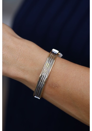 Yenigün Kuyumculuk 14 Ayar Altın Beyaz Altın Şeritli Kelepçe Klp23973 Sarı Altın