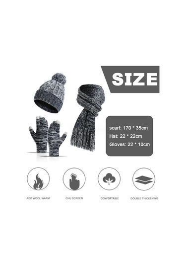 Erkek Kış Sıcak Şapka Atkı Ve Dokunmatik Ekran Eldiveni Kış Şapkası Kaymaz Kış Eldiveni Koyu Mavi