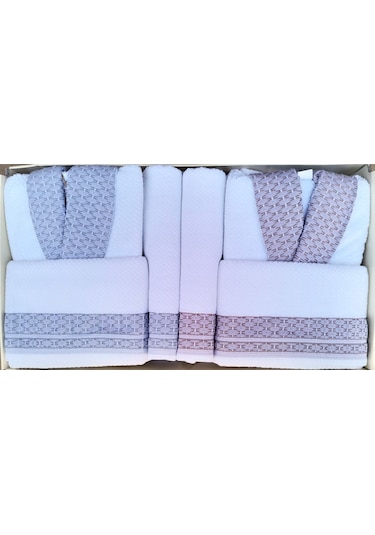 Strap Bej-grı Aile Seti Bornoz Takımı Bej