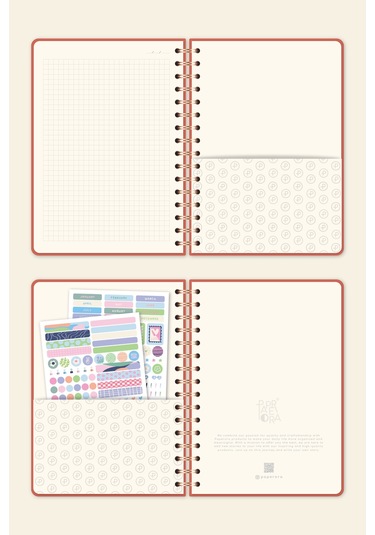 A5 Spiralli Sert Kapak Keten Kareli Tarihsiz Not Defteri Mercan Mercan