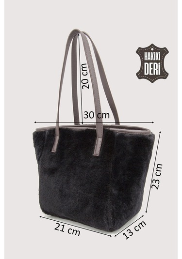 Hakiki Deri Kürklü Kadın El Çantası Siyah Smr9152 Siyah