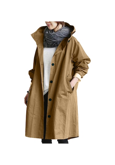 Kadınlar İçin Orta Uzunlukta Bol Rüzgarlık Ceket Koyu Kahverengi