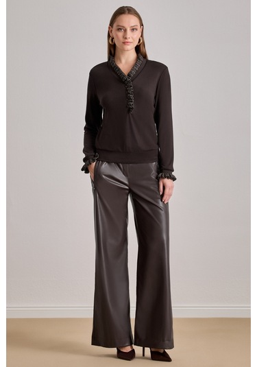 Relax Fit Kahverengi Örme Bluz Kahverengi