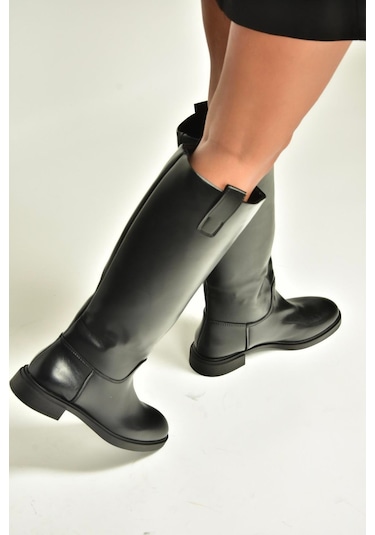 Fox Shoes V973540209 Siyah Alçak Topuklu Klasik Binici Çizme Siyah
