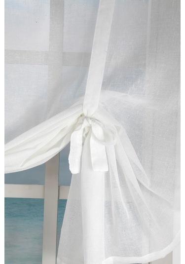 Potlu Keten Tül Perde Ekru Krem