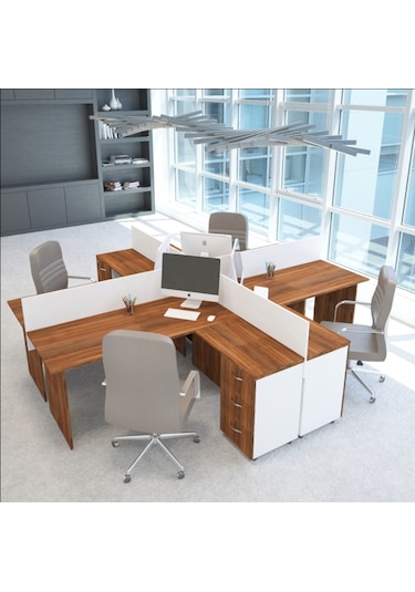 Burovena Vena Nil L Workstation Dörtlü Çalışma Masa 318Cm X 296Cm X 115H