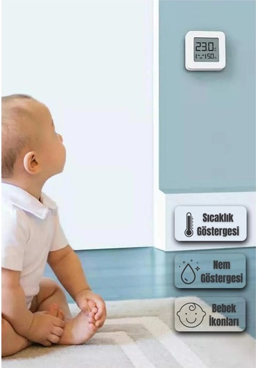 Mini Akıllı Sıcaklık Nem Ölçer Lcd Oda Termometre Duvara Takılabilen Masaüstü Isı Göstergesi Beyaz