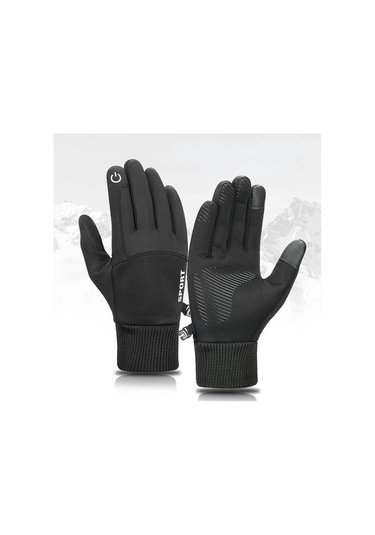 Jialan Kış Su Geçirmez Erkek Eldivenleri Rüzgar Geçirmez Spor Siyah