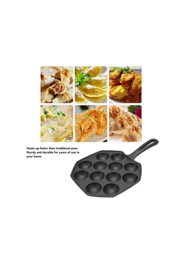 Symbee 12 Gözlü Dökme Demir Takoyaki Tavası - Yapışmaz, Sağlıklı Ve Uzun Ömürlü Siyah