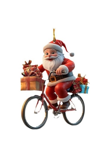Geeksen Kahverengi Akrelik Noel Ağaç Dekorasyonu - Bisikletle Hediye Veren Noel Baba Figürü, Kolay Asma, Renk Tutarlı, Çok Amaçlı Kullanım