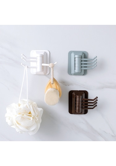 10 Adet Güçlü Viskon Banyo Duvar Rafı Deliksiz İzsiz Döner Kanca Mavi