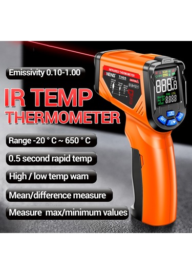 Youmex Aneng Th05 Endüstriyel Enstrüman: Kızılötesi Lazer Sensörlü, -20 C 650 C Hızlı Ölçüm, Kesintisiz Ekran, Turuncu Pil Dahil Değil