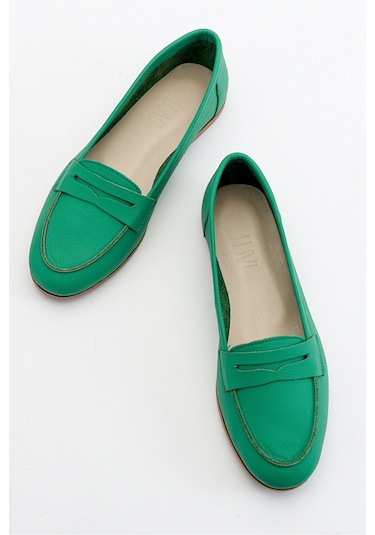 Luvishoes F02 Yeşil Cilt Kadın Babet Yeşil
