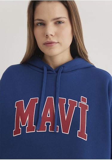 Mavi 1600361-82625 Mavi Logo Baskılı Kapüşonlu Sweatshirt - Lacivert