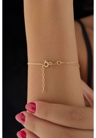 Fiyonk Kuyumculuk 14 Ayar Altın Pembe Mineli Kelebek Bileklik 001