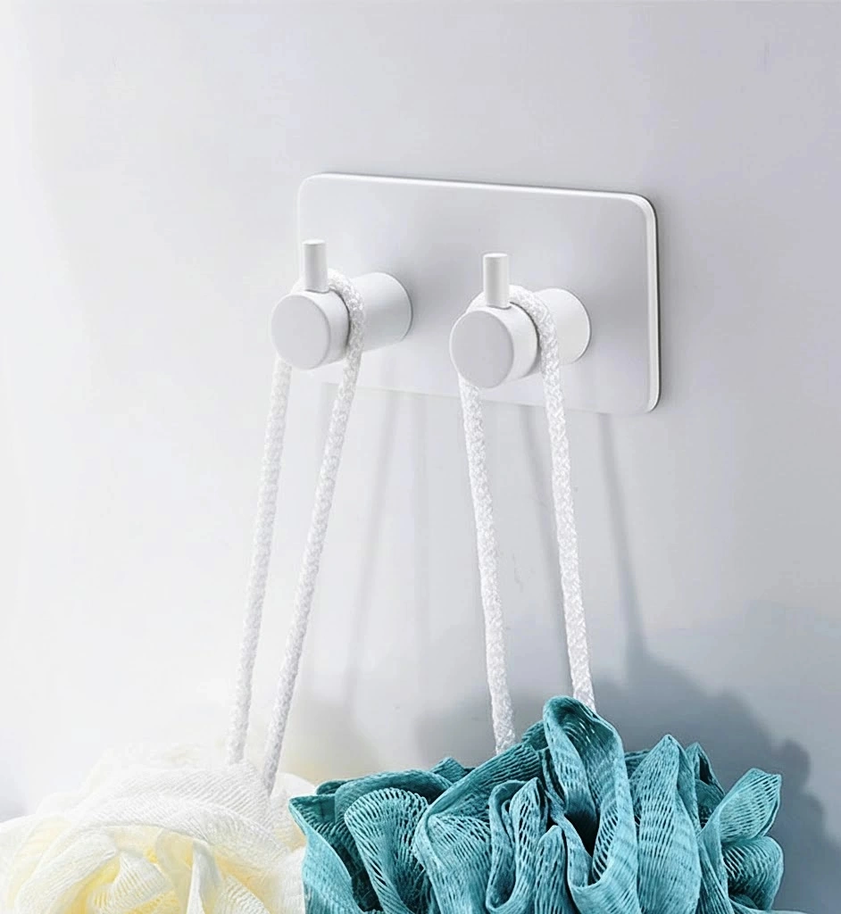 Askılık Yapışkanlı Dikdörtgen Çubuklu 2 Kancalı Beyaz Pakette 2 Adet Beyaz