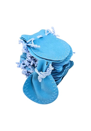 Kadife Kese Açık Mavi 50 Adet 6x8 Boy Takı, Altın Kesesi İpli & Büzgülü