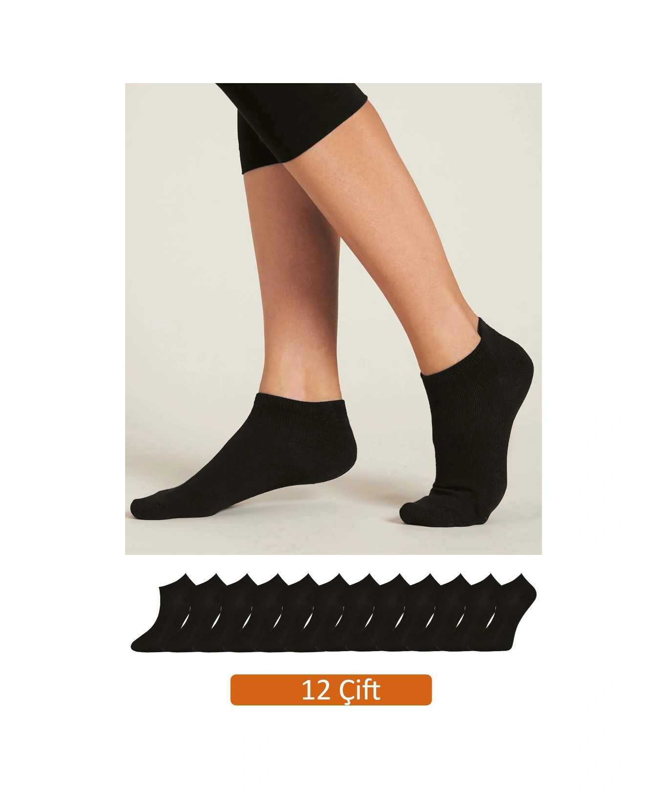 Kadın 12'li Paket Siyah Bambu Patik Çorap Vk-patiksiyah-12li