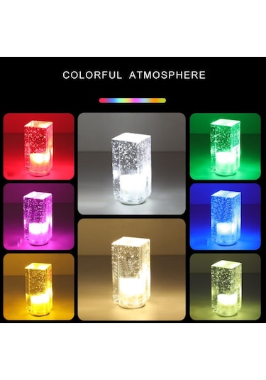Kare Led Renkli Kristal Çubuk Masa Lambası For Purple Light Mor Bej