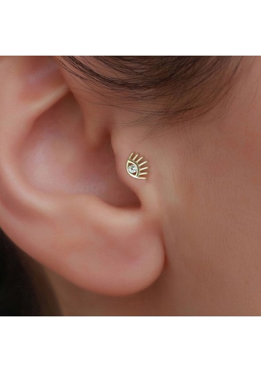 14 Ayar Altın Kirpik Göz Tragus Piercing Sarı