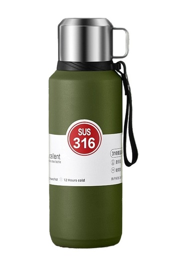 Dilele 316 Paslanmaz Çelik 1l Termos Bardak, Spor Ve Seyahat İçin Taşınabilir Vakumlu Yalıtım Yeşil Yeşil