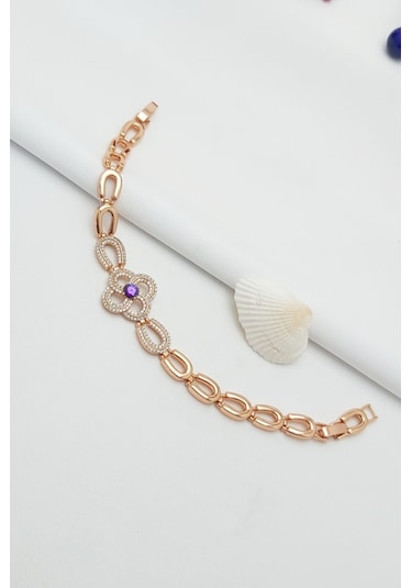 Vip Seri Xuping Kararmaz Zirkon Taşlı Mor Çiçek Abiye Bileklik 1