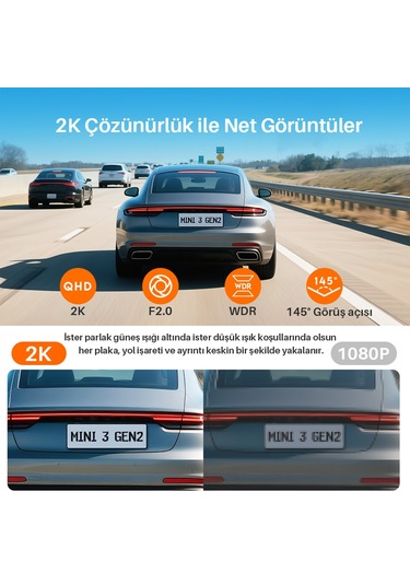 Kawa Mini 3 Gen2 2k 1296p Wifi 145 Geniş Açı Gece Görüşlü 32gb Hafıza Kartlı Akıllı Araç Kamerası