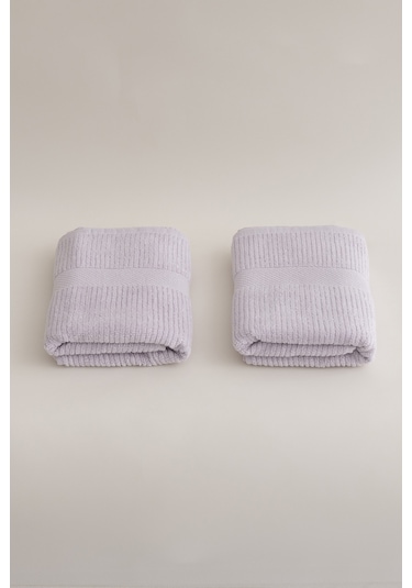 Ivory Lila Fitilli Mikro Fiber %100 Pamuk 2li El Yüz Havlusu Seti Lila