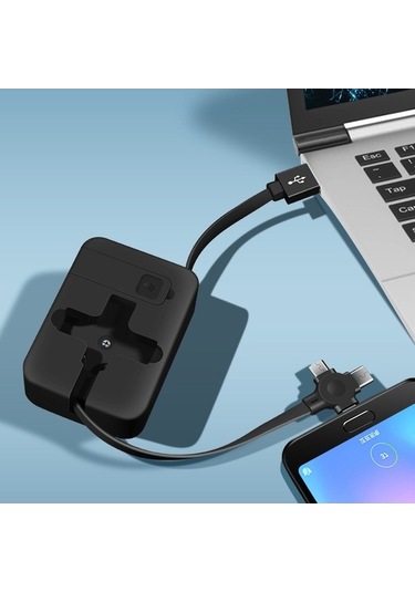 Rogfer 5-ın-1 Teleskopik Çok Fonksiyonlu Şarj Kablosu Telefon Braketi Fonksiyonu Makyaj Aynası İle Siyah