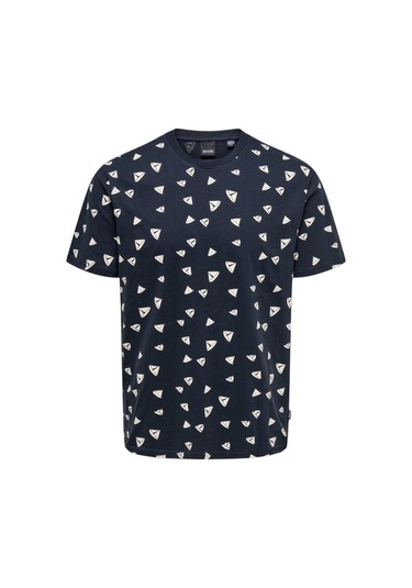 Only Erkek T-shirt Sıfır Yaka Desenli 22028732 Lacivert