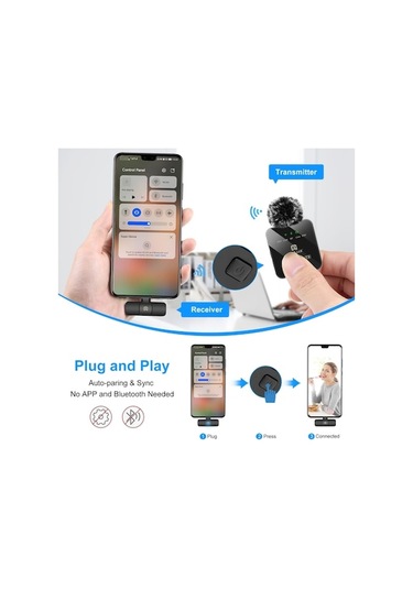 Ebitda Type-c Telefon İçin Kablosuz Yaka Mikrofon Siyah 1 Tx + 1 Rx Alıcı Siyah