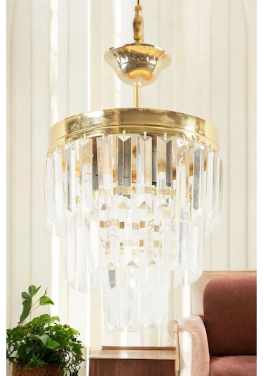 Lüks Gold Kristal Taşlı Modern Plafonyer Avize. Salon/mutfak/antr 1 Adet