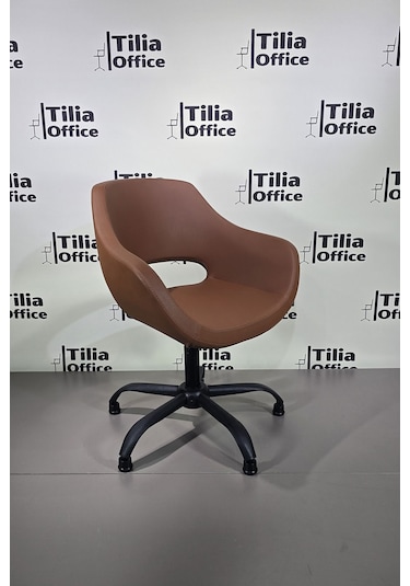 Monaco Çalışma Kesim Kuaför Koltuğu Yonca Sabit Siyah Ayak Kahverengi