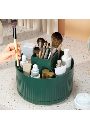 Sunshine011 1 Adet Döner Yeşil Kare Makyaj Organizatörü - Büyük Kapasiteli Kozmetik Saklama Kutusu Yeşil