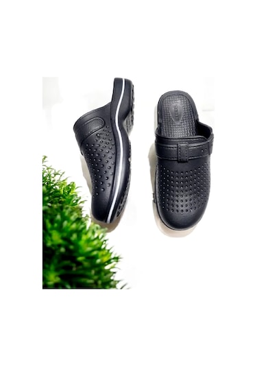 Eva Hafif Beyaz Şerit Detaylı Islak Zemin Ev Ve Dışarı Terliği Siyah