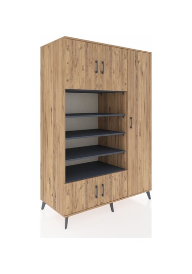 Kronos Dolap 11 Raflı 5 Kapaklı 132x59x195 Çam-çam/antrasit Çam