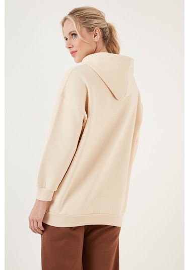 Lela Regular Fit Pamuklu Kapüşonlu Yaka Şardonlu Kışlık Bayan Sweat 5863854 Taş