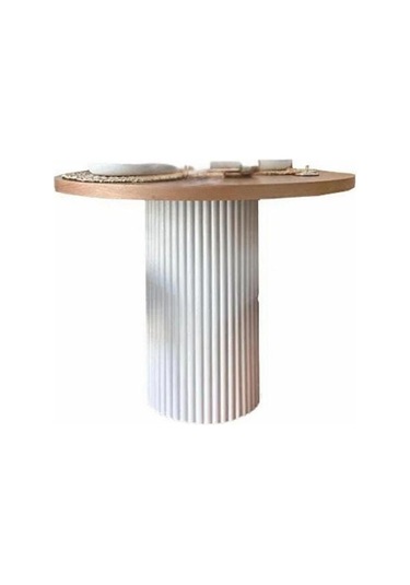 Arya Yuvarlak Ahşap Bohem Masa 90x90 Beyaz - Naturel