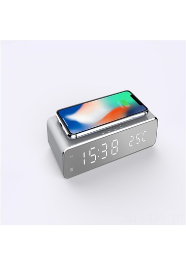 Dofolink Gümüş Yüzücü Led Dijital Saat - Kablosuz Şarj Ve Sicaklık Ölçer İle Çok Fonksiyonlu Masaüstü Alet