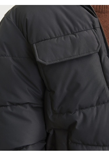 Erkek Kapüsonlu Fermuarli Puffer Mont - Build Black Siyah