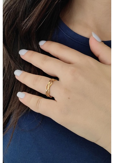 Chavin Çelik Gold Sarmal Model Bayan Yüzük Ev29sr 001
