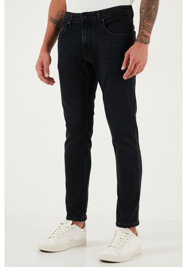 Buratti Streç Pamuklu Slim Fit Yüksek Bel Dar Paça Jeans Erkek Kot Pantolon 3300C14Tokyo Siyah