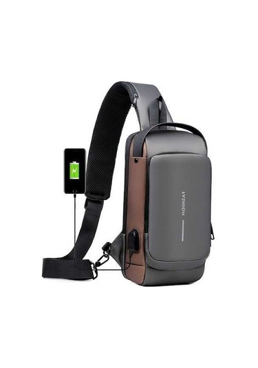 Electric Arion Fashion Usb Şarjlı Kilitli Omuz Çantası - Şık Ve Güvenli Gri - Kahverengi