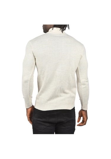 Deepsea Erkek Bej Dar Kesim Yarım Balıkçı Yaka Desenli Triko Yarım Boğazlı Kazak 2505505 Bej