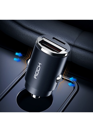 Rock H15 Metal 30w Pd Hızlı Araç Şarj Cihazı Siyah