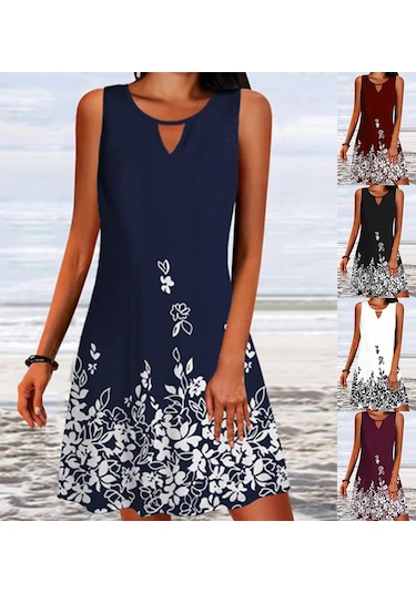 Yaz Kadın Etek Bol Baskı Uzun Kollu Tasarım Sense Çiçek Kolsuz Elbise Kırmızı