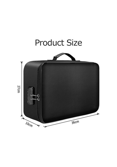 Artfulabode Çok Fonksiyonlu Belge Çantası Büyük Kapasite Yangına Dayanıklı Su Geçirmez Dosya Sertifika Saklama Çantası Şifreli Kilitli Siyah Siyah